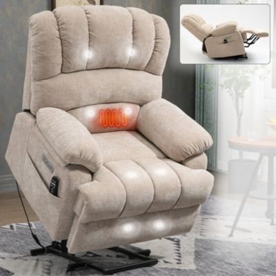 23" Seat Width and High Back Large Size Chenille Power Lift Recliner Chair with 8-Point Vibration Massage and Lumbar Heating