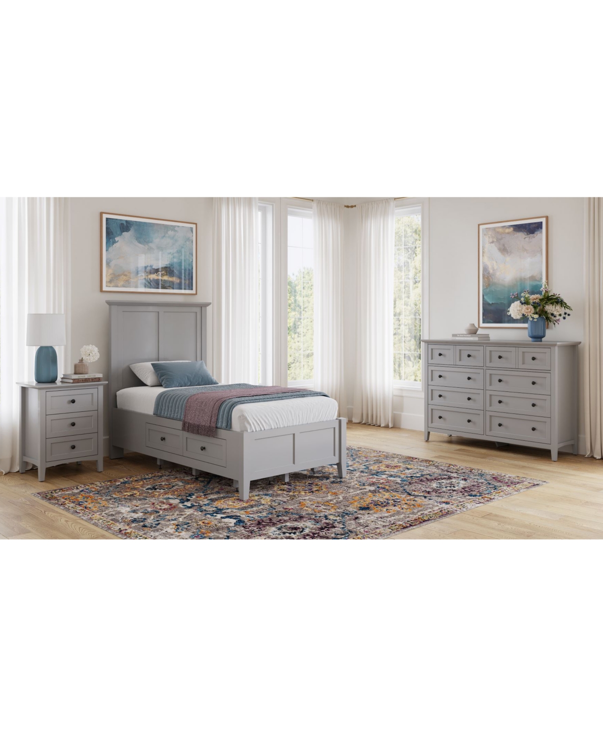 Macy's Hedworth Twin Storage 3-pc. Set (bed, Dresser & Nightstand) In Grey