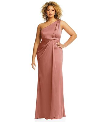 Women's One-Shoulder Draped Twist Empire Waist Trumpet Gown