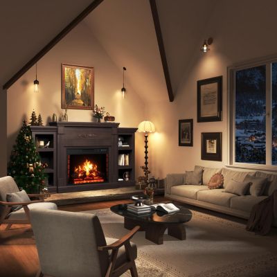 70" TV Stand with 28" Fireplace - 99lb Top, Remote, 4 Flame, 5000 BTU Heat, Timer & Safety