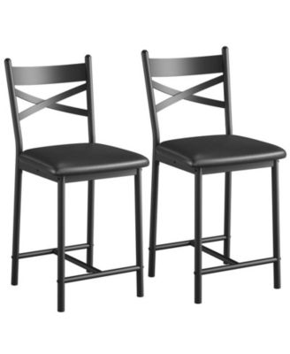 Bar Stools, Bar Chairs Set of 2, Modern Counter Bar Stools with Back & Footrest, Upholstered Island Chairs, Metal Frame Counter Height Barstool for Dining Room, Kitchen - Black