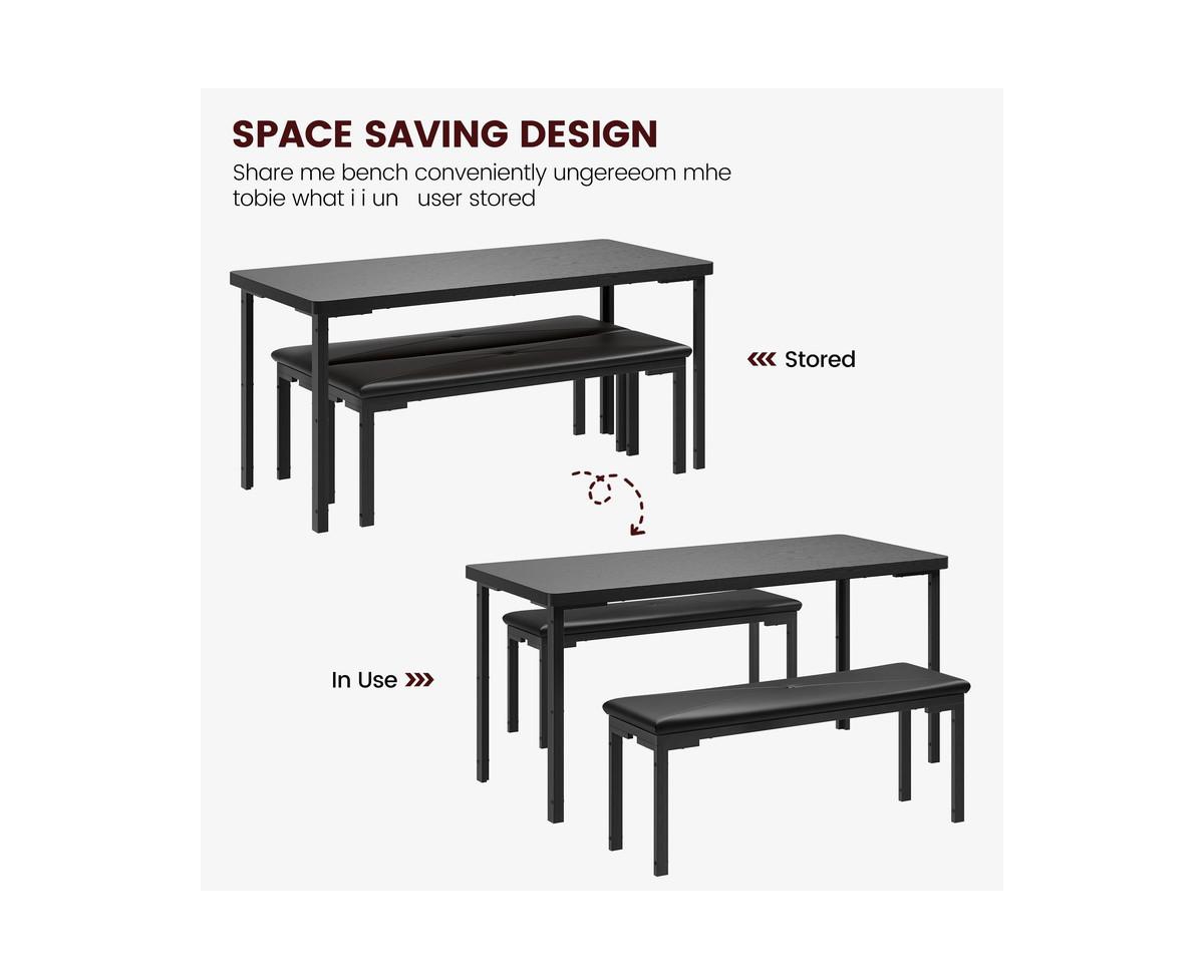 gaomon Kitchen Table and 2 Dining Benches Set, 3 Piece Dining Table Set for 4, Space-Saving Dinette for Kitchen, Dining Room, Small Space Rectangular