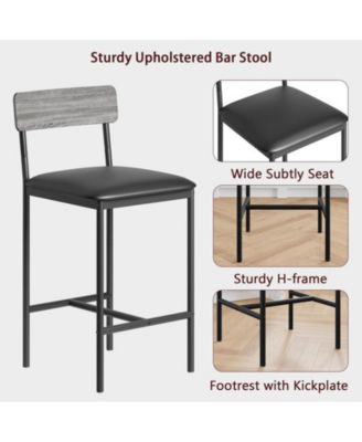 Bar Stools Set of 4, Kitchen Bar Stools with Footrest, 25.5 Inches Upholstered Bar Chairs with Back, 4 Counter Height Barstools for Counter Bar, Island, Easy Assembly, Rustic Gray