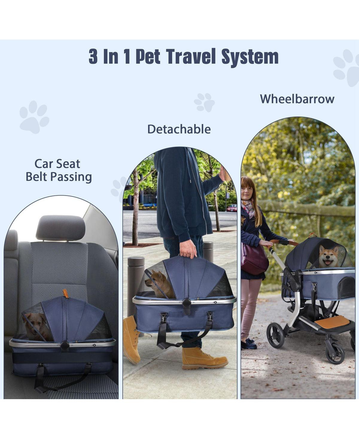 Slickblue 3 in 1 Foldable Pet Stroller with Aluminum Alloy Frame and Detachable Carrier