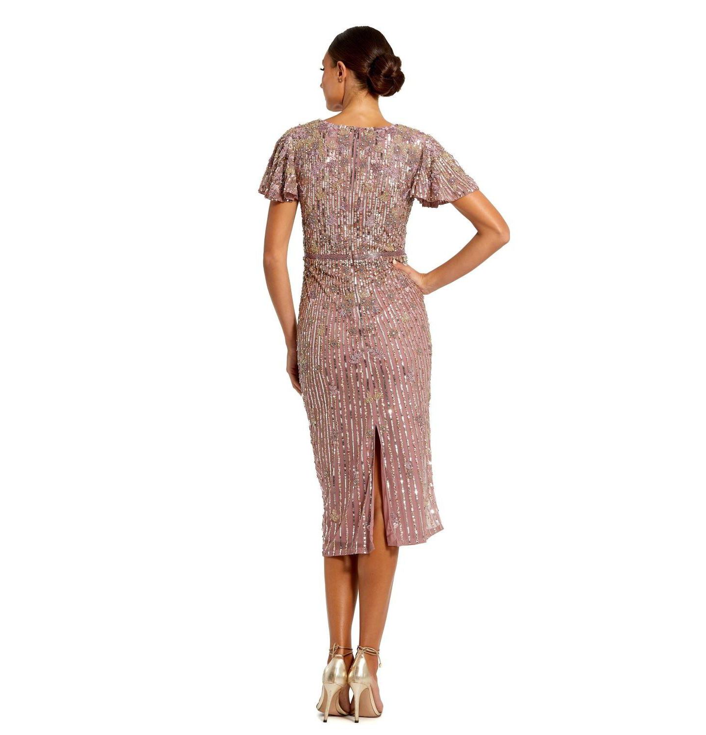 Женское платье Mac Duggal Embellished Faux Wrap Flutter Sleeve, цвет: Винтажный сиреневый — фото 5
