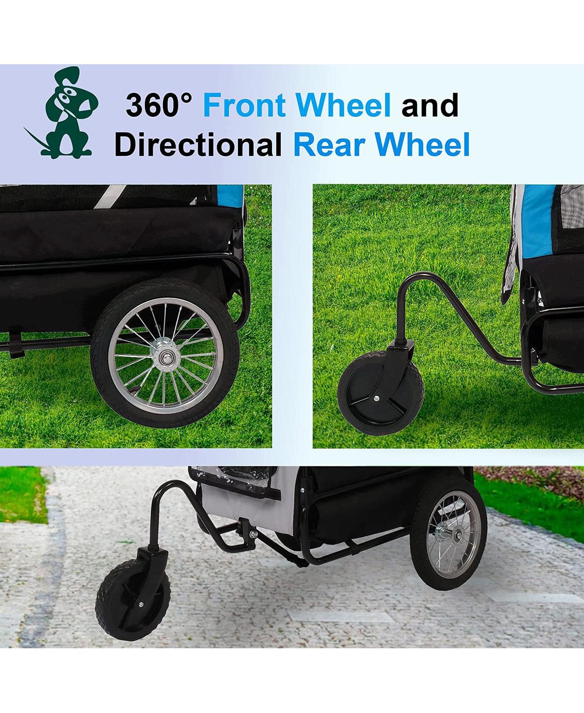 SlickblueDog Bike Trailer Cart - 2 in 1 Pet Stroller with Reflectors and Protective Net - Blue