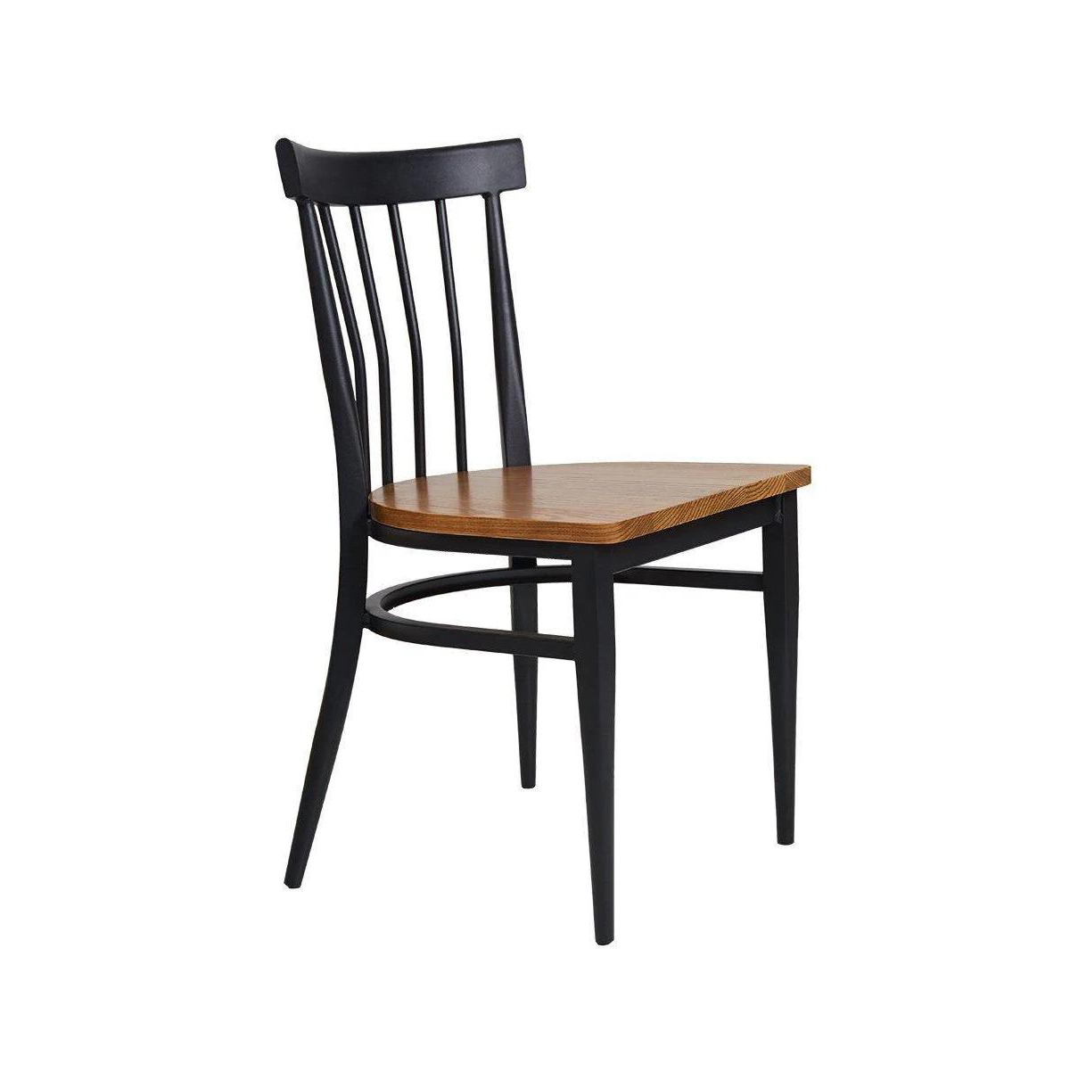 Slickblue Slat Back Dining Chairs Set of 2 Metal Leg Side Chairs with Sturdy Wood Seats - Brown