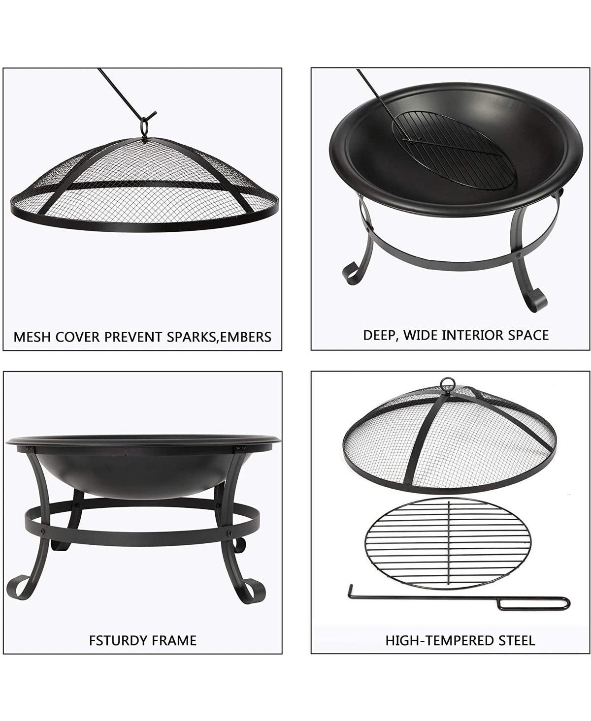 Slickblue Compact 22-Inch Outdoor Fire Pit Bbq Grill with Mesh Spark Screen Cover for Safety