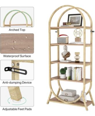 5-Tier Open Bookshelf, 70.8" Tall Arched Bookcase, Modern Brown Metal Frame Storage Bookshelves, Freestanding Display Rack Shelving Unit for Office, Bedroom, Living Room (2PCS)