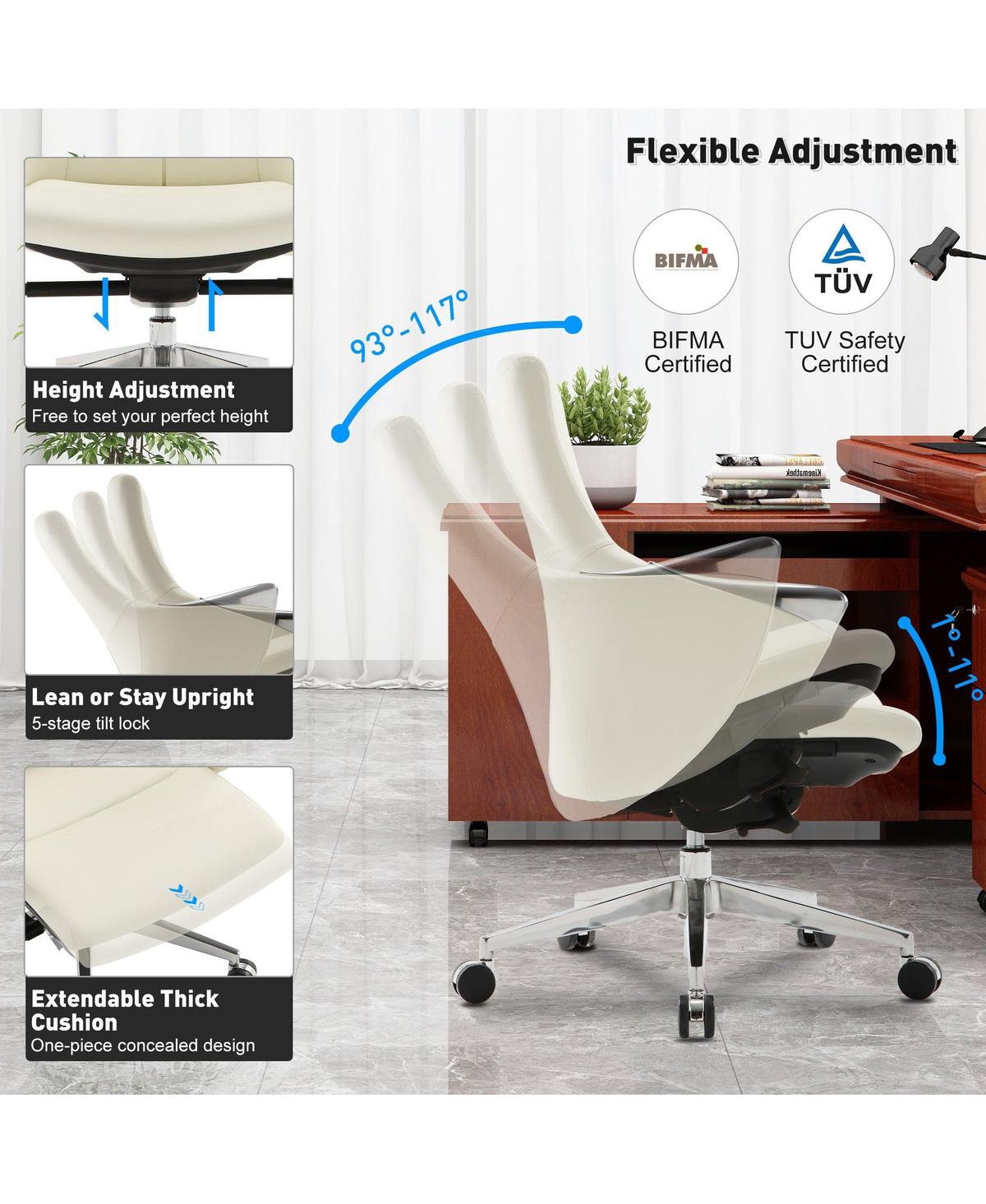 Slickblue Ergonomic Executive Office Chair Adjustable Height Leather Chair with Tilt Function for Comfort