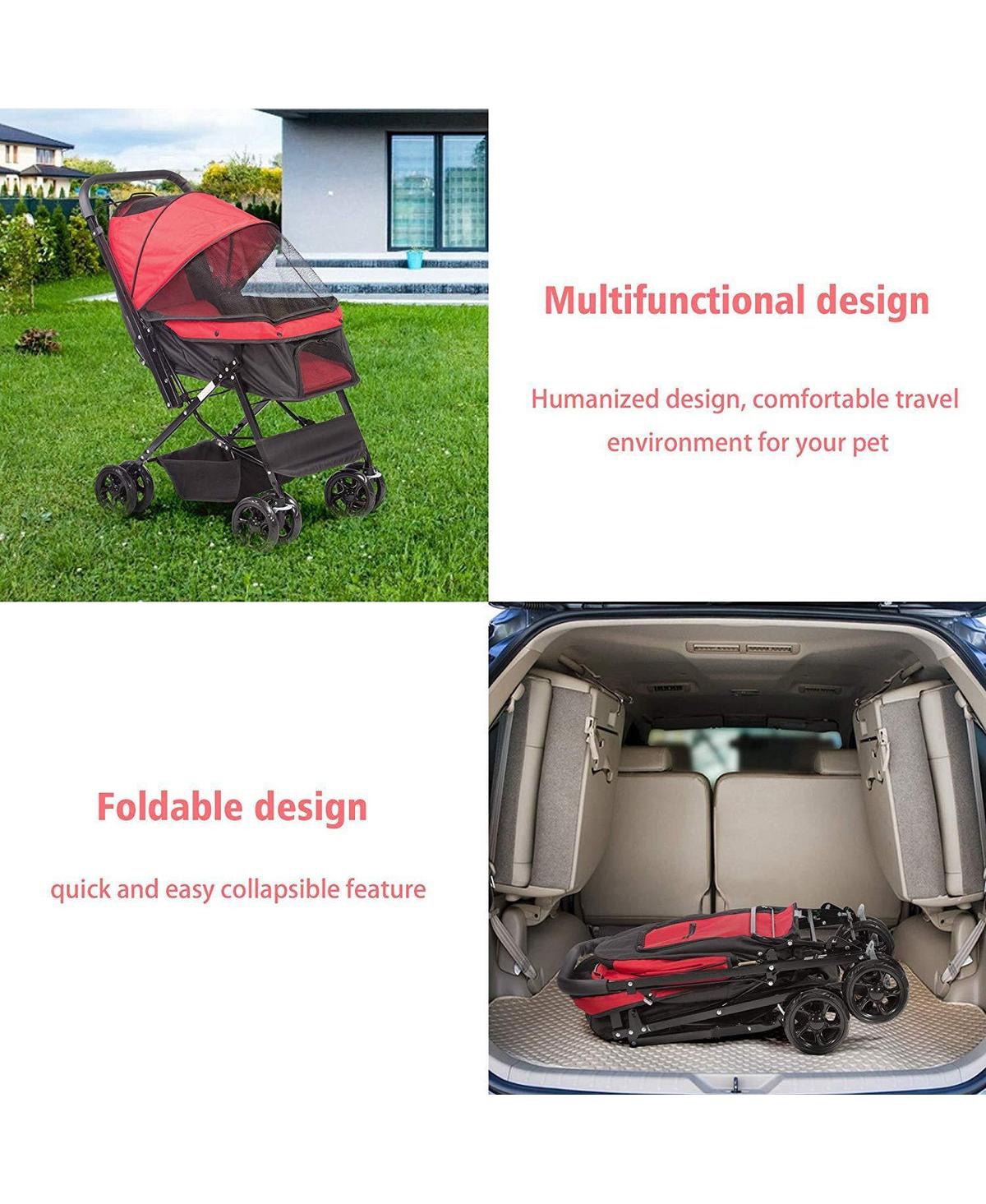 Slickblue Foldable Pet Stroller Wagon - With Storage Basket for Cats, Dogs, and Small Pets
