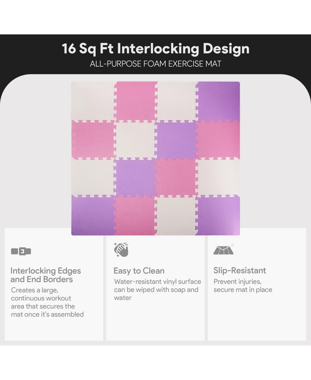 BalanceFrom Fitness 16 Tile Thick Interlocking Puzzle Foam Exercise Play Mat - purple  beige