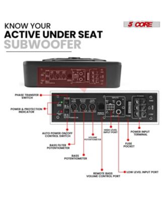 10 inch Slim Under Seat Car Audio Subwoofer 800W Peak 150W RMS Active Powered Under-Seat Built in Amplifier Truck Sub Woofer in Enclosure Box Blue Ambient LED Light + Wiring Kit & Remote Control