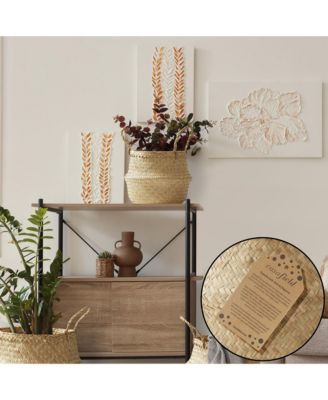 Seagrass Belly Basket with Handles - Small, Natural Woven Storage Bin Planter for Home Decor, Indoor Plant Pot Cover