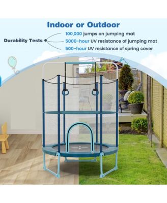 60'' Trampoline for Kids w/ Gymnastic Bar Rings Foamed Handle No Gap Design