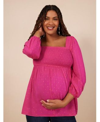 Maternity Smocked Square Neck Long Sleeve Babydoll Top - Motherhood
