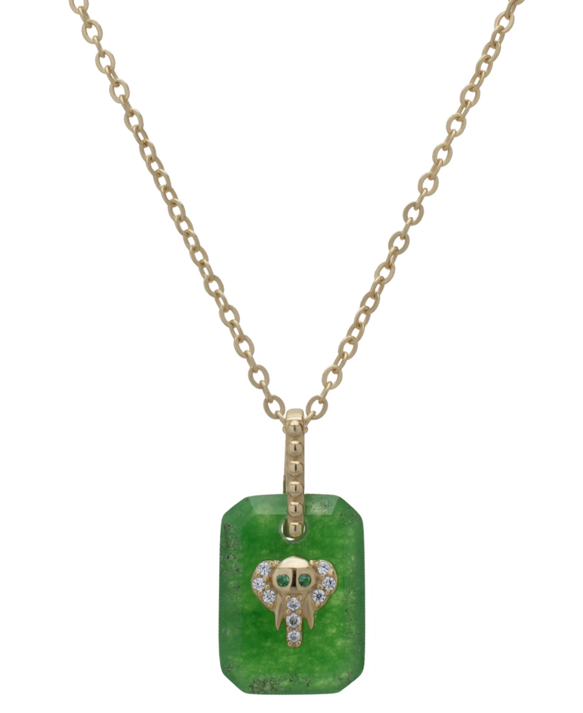 Macy's Lab-grown Aventurine (1-1/5 Ct. T.w.), White Sapphire (1/10 Ct. T.w.) & Green Spinel Elephant Pendan In Gold