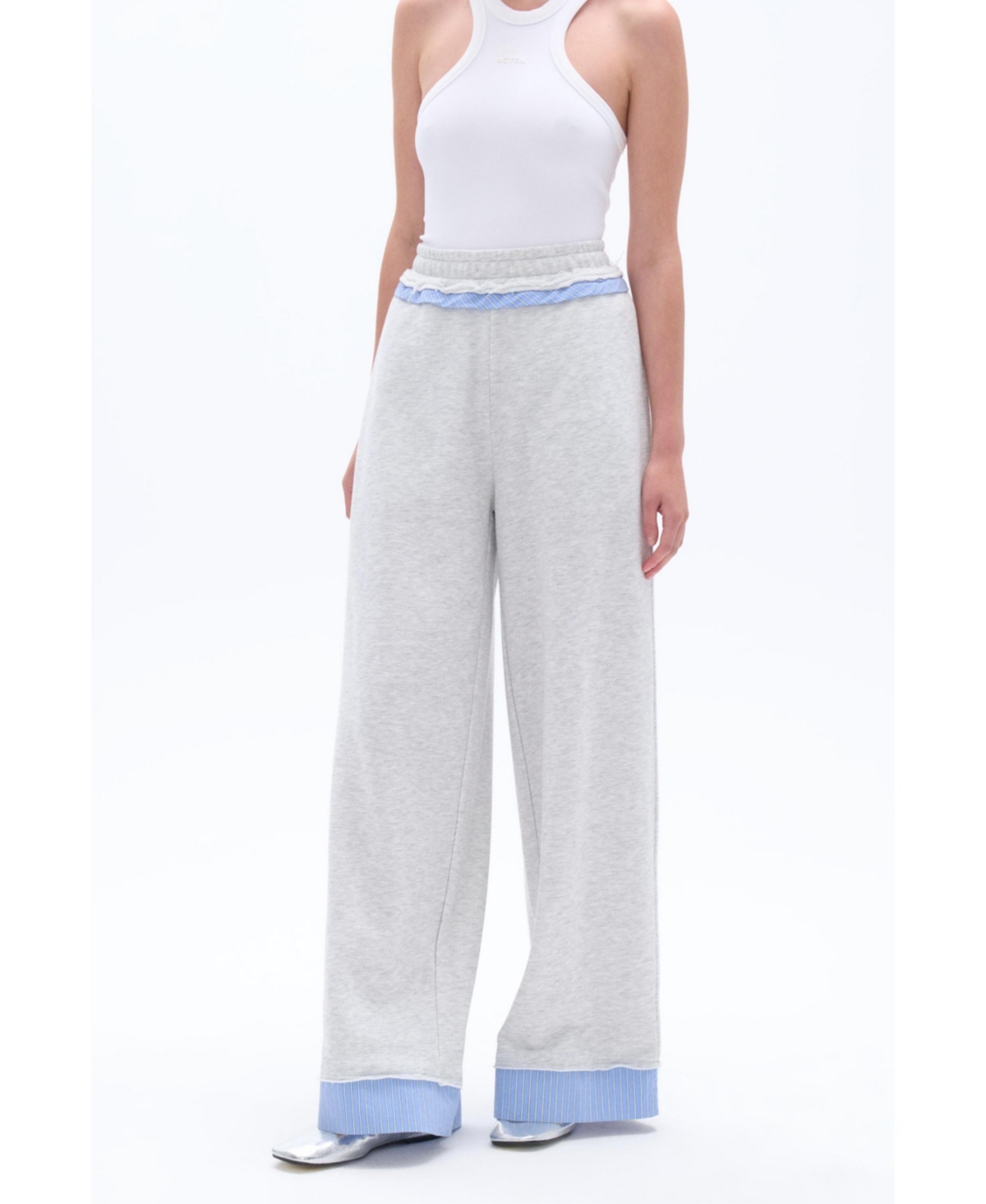Women's Mid Rise Pants with Garni Details - Grey