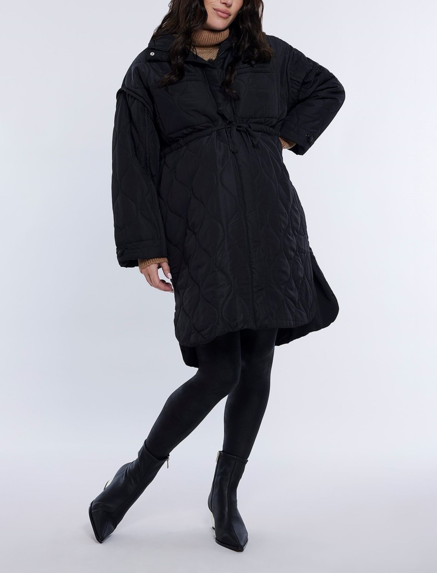 Женская куртка Motherhood Maternity Woven Full-Zip Long Sleeve Quilted Puffer, цвет: Чёрный — фото 1