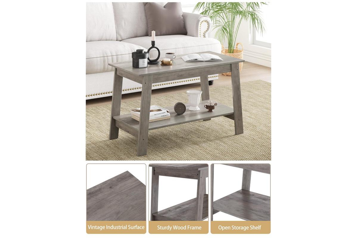 gaomon Coffee Table, 31.49 Inch Small Living Room Tables, 2-Tie Rustic Wood Tables for Living Room, Outdoors, Home Office, Bedroom, Apartment, Modern