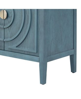 Retro Sideboard with Circular Groove Design and Round Metal Handles for Entrance, Dining & Living Rooms