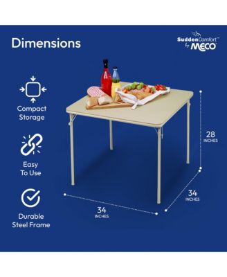 Sudden Comfort 34 x 34 Inch Square Metal Folding Dining Card Table, Buff