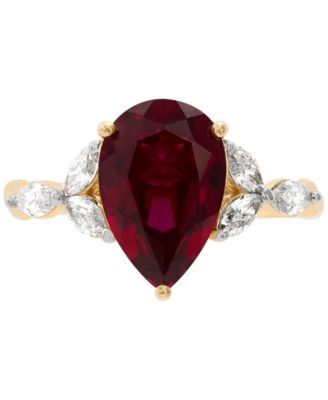 Lab Grown Ruby (3-5/8 ct. t.w.) & Lab Grown Diamond (1/2 ct. t.w.) Pear Ring in 14k Gold or White Gold (Also in Lab Grown Emerald & Lab Grown Sapphire)