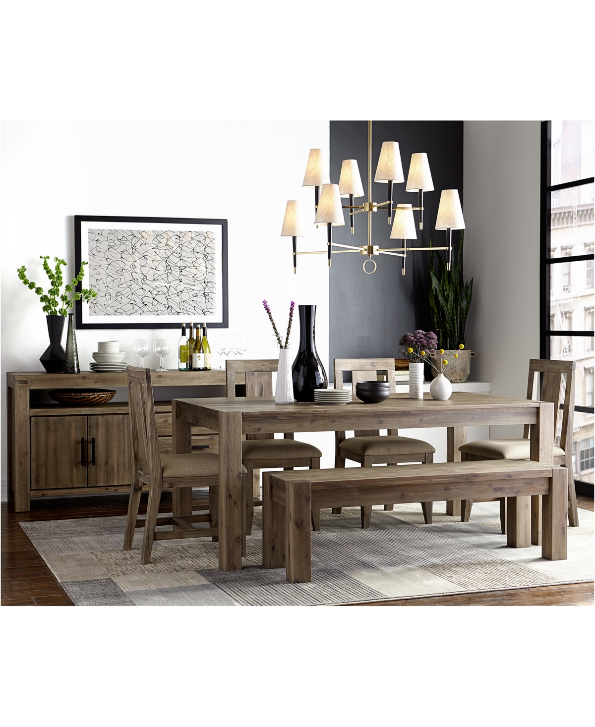 Canyon 6 Piece Dining Set, Created for Macy's, (72" Dining Table, 4 Side Chairs & Bench)