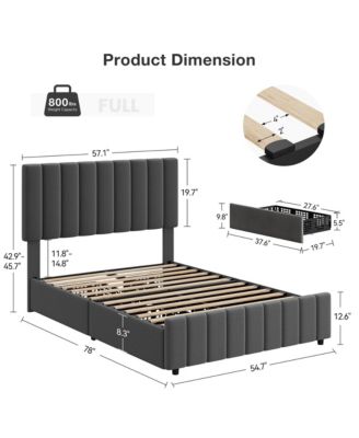 Full Linen Upholstered Platform Bed Frame with 4 Storage Drawers