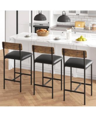 Bar Stools Set of 2, Kitchen Bar Stools with Footrest, 25.5 Inches Upholstered Bar Chairs with Back, 2 Counter Height Barstools for Counter Bar