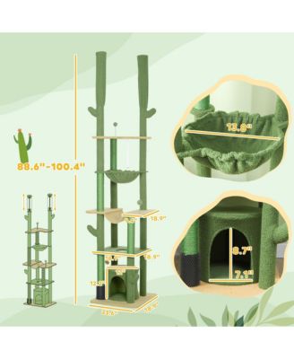 89"-100" Floor to Ceiling Cat Tree w/ Grooming Brush Post,