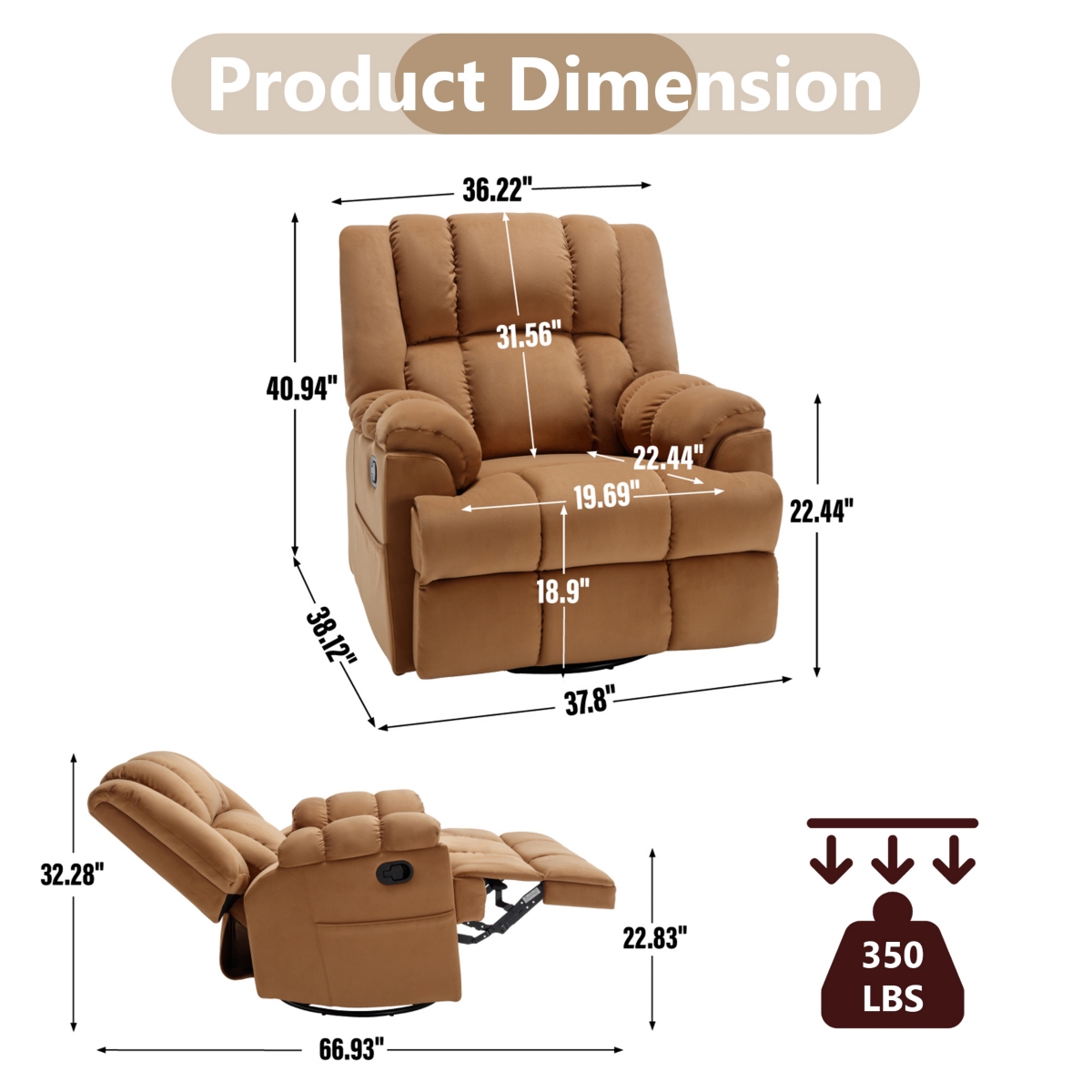 Boyel Living Manual Recliner Chair with Rocker and Swivel in Fabric for Living Room