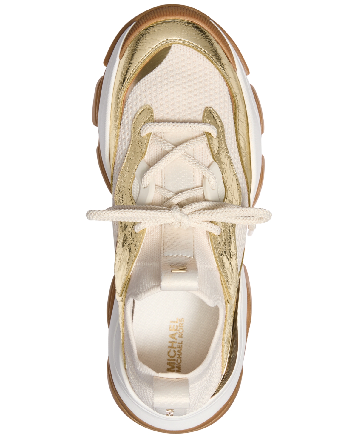 Shop Michael Kors Michael  Women's Atlas Knit Trainer Sneakers In Pale Gold