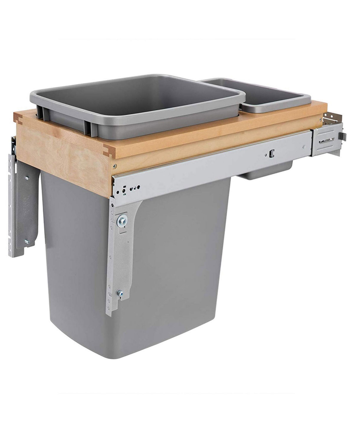 Pullout Top Mount Trash Can w/ Soft-close, 35 qt., 4WCTM-12BBSCDM1 - Light brown