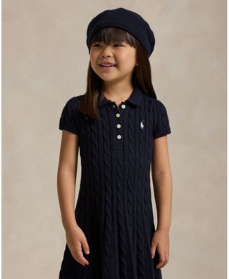 Girls' 2T-6X Cable-Knit Cotton Polo Sweater Dress