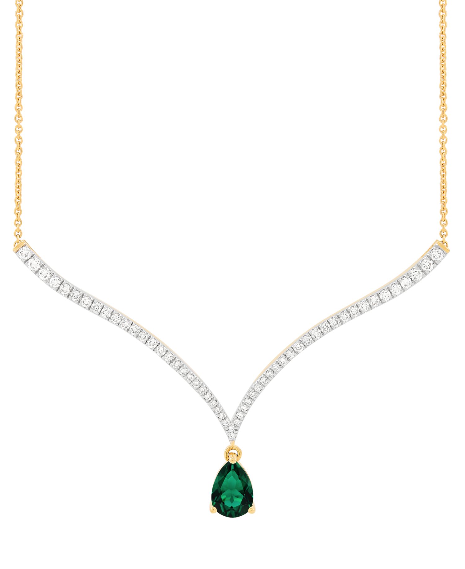 Emerald (1-1/2 ct. t.w.) & Lab Grown Diamond (1 ct. t.w.) Fancy 18" Pendant Necklace in 14k Gold (Also in Lab Grown Ruby & Lab Grown Sapphire)