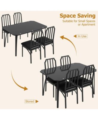Glass Dining Table Set for 4, Kitchen Table Chairs Set of 4 with Comfortable PU Cushion, Dining Room Table Set for 4 with Kitchen Chairs Furniture Suitable for Small Space/Apartment