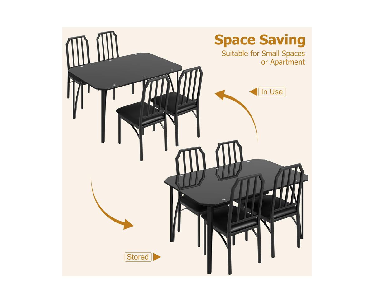 gaomon Glass Dining Table Set for 4, Kitchen Table Chairs Set of 4 with Comfortable Pu Cushion, Dining Room Table Set for 4 with Kitchen Chairs Furnit