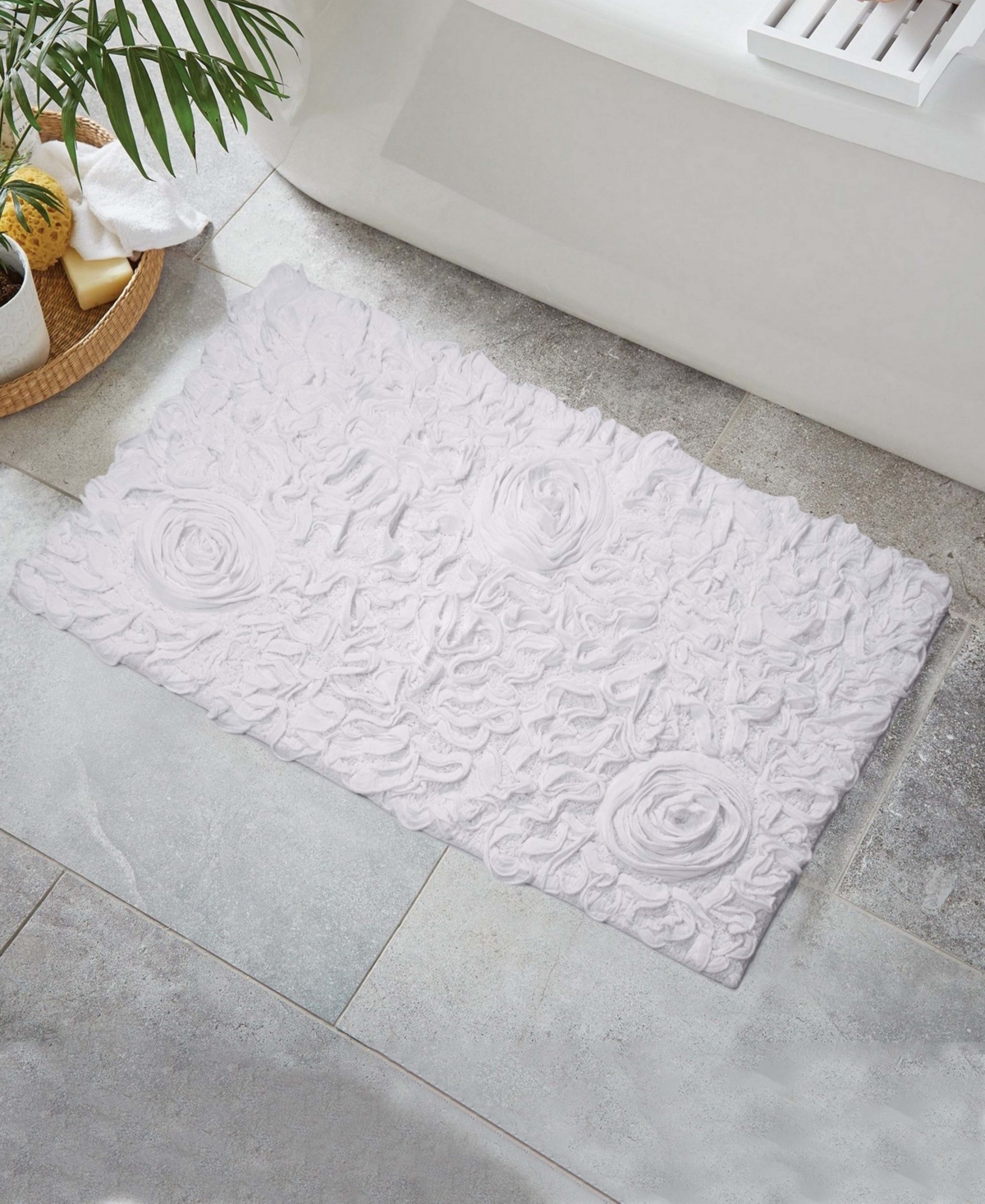 Home Weavers Bell Flower Bath Rug, 24" X 40" In White