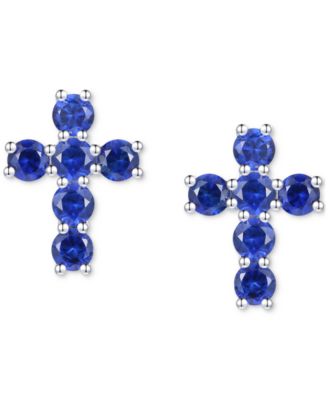 Macy's - Lab Grown Sapphire Cross Stud Earrings (1 ct. t.w.) in 10k White Gold (Also in Lab Grow Ruby, Lab Grown Pink Sapphire, & Lab Grown Opal)