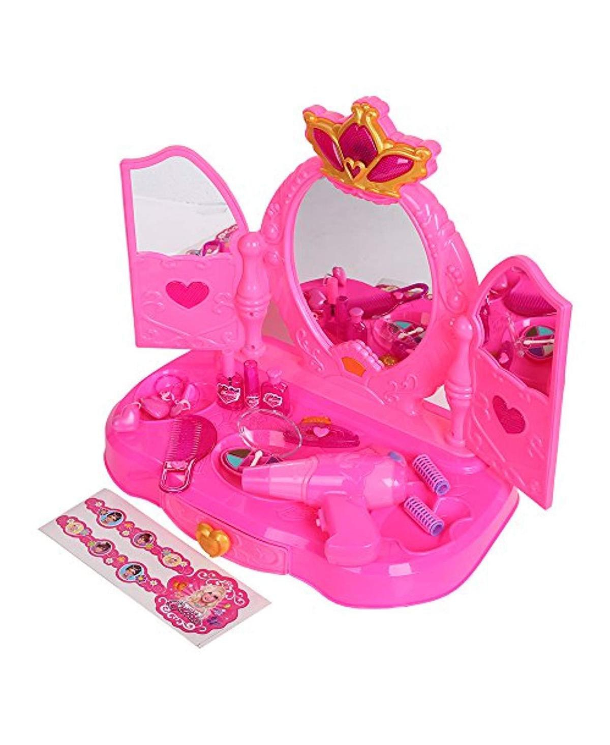Slickblue Princess Pretend Play Dressing Table with Makeup Mirror Music and Lights for Creative Fun