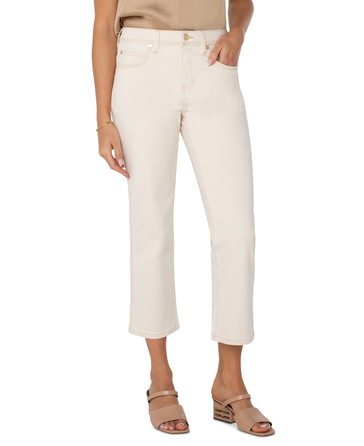 Shop Liverpool Los Angeles Women's Kennedy Cropped Straight-leg Jeans In Seaside Dunes
