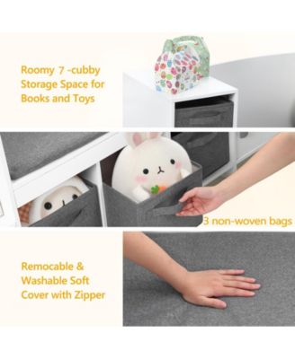 Kids Bookshelf with Reading Nook, Bookcase with Detachable Cushion