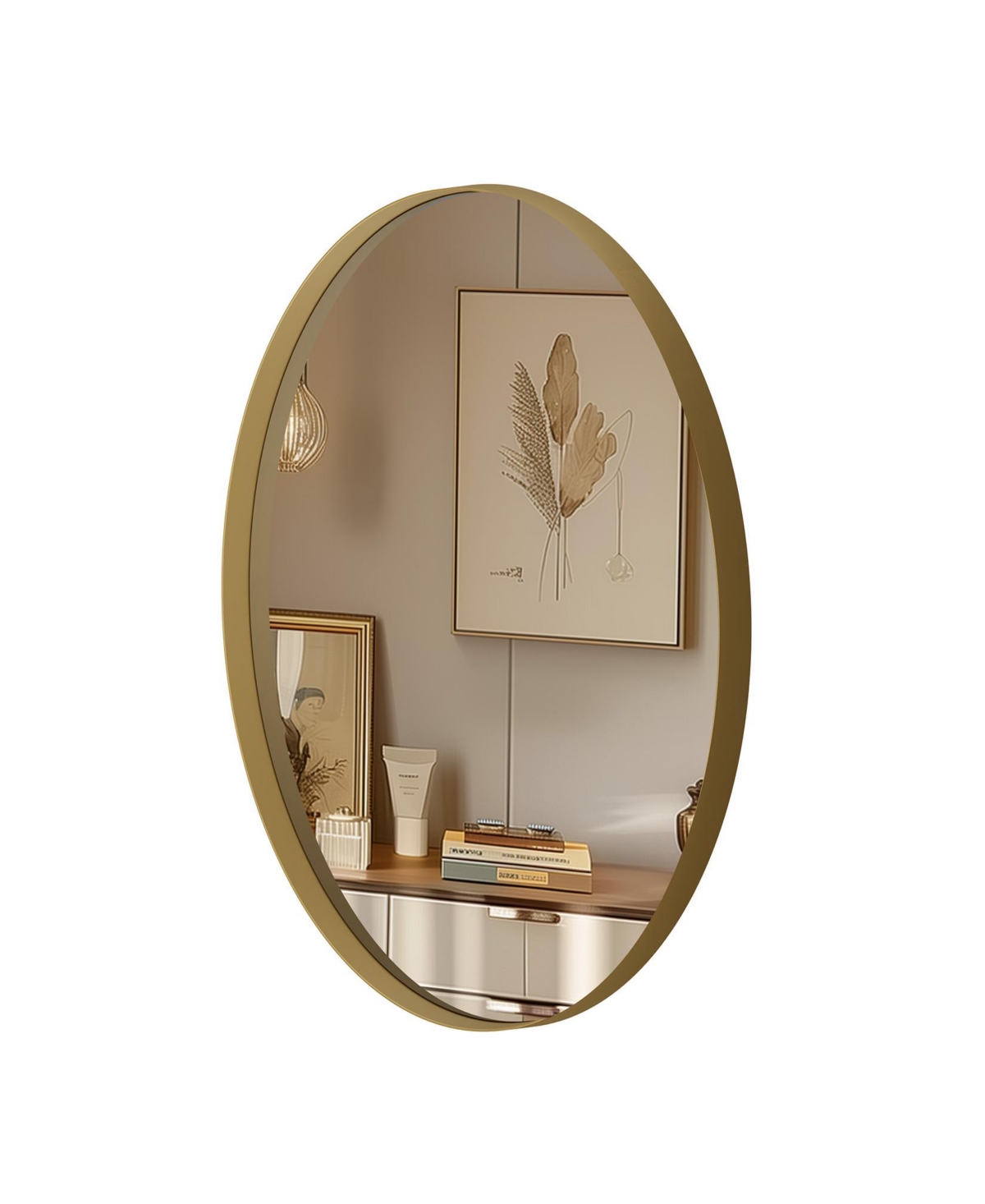 Decorative Gold Aluminum Frame Oval Wall Mirror Living Room Accent Decor Mirror - Gold