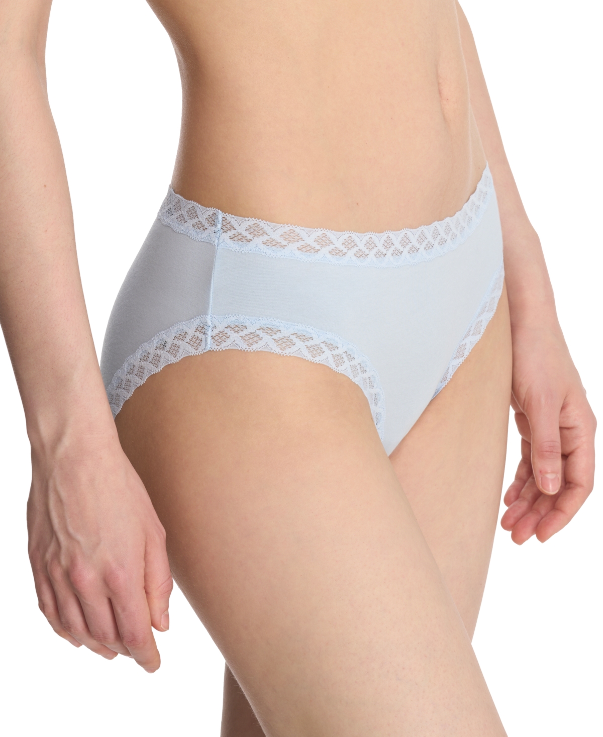 Natori Bliss Lace-trim Cotton Brief Underwear 156058 In Misty Blue