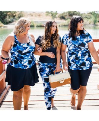 Plus Size High Waisted Chlorine Resistant Flowy Swim Skort With Attached Shorts