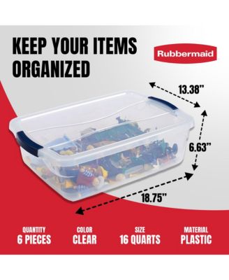 Cleverstore 16 Quart Plastic Storage Tote Container with Lid (6 Pack)