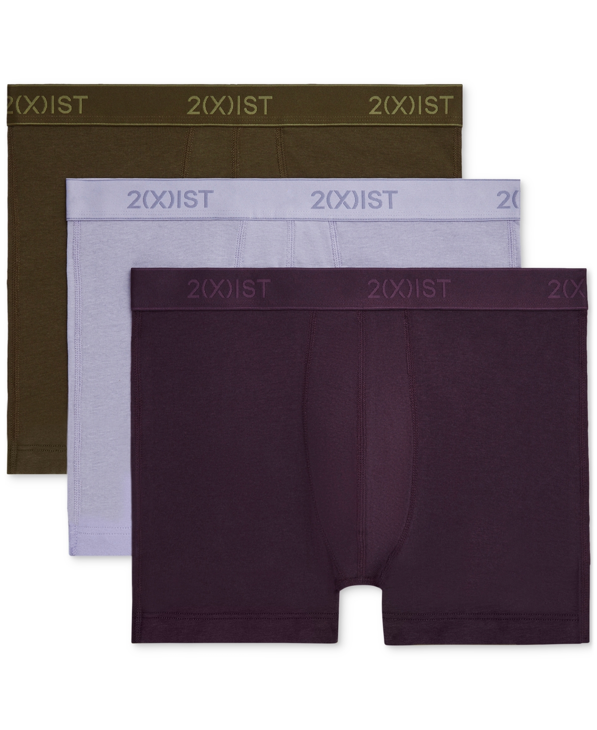 2(x)ist Men's Essential No-show Trunks 3-pack In Dark Olive,lavender,plum