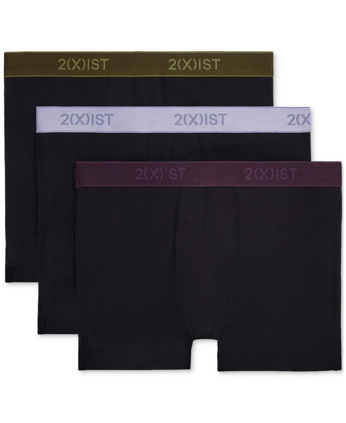 2(x)ist Men's Essential No-show Trunks 3-pack In Black W,dark Olive,lavender,plum