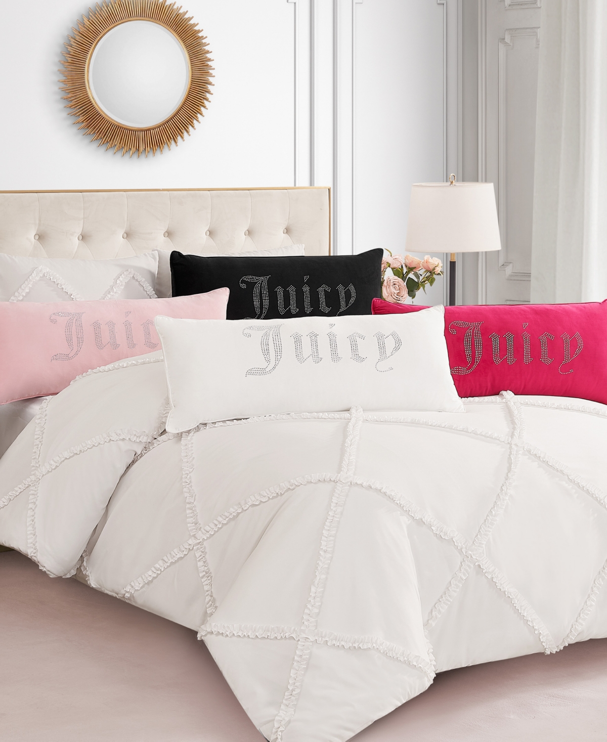 Shop Juicy Couture Silver-tone Rhinestone Decorative Pillow, 16" X 36" In Hot Pink